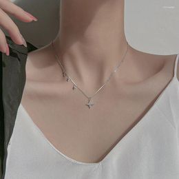 Pendant Necklaces Fashion Cross Star Necklace For Women Sweet Zircon Clavicle Chain Silver Color Jewelry Gifts