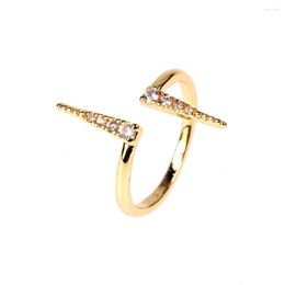 Cluster Rings EYIKA Fashion Anniversary Party Gold Colour Statement Jewellery Zircon Symmetry Pointer Shape Open Adjustable For Women Girls