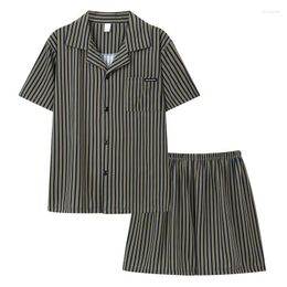 Men's Sleepwear Summer Striped Pyjamas Men Print Casual Modal Cotton Mens Lounge Wear Loungewear Short Sleeve Shorts Cardigan Pajamas