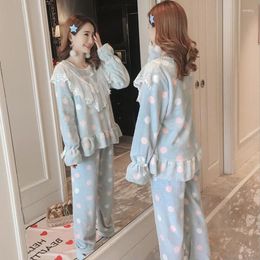 Women's Sleepwear KISBINI Autumn Winter Women Warm Pajamas Set Thick With Coral Flannel Home Suit For Long Sleeve Pants Pijamas