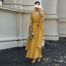 Vintage Beaded Ankle Length Prom Dresses Split Sleeve Arabic Dubai Formal Party Gown A Line Jewel Neck Muslim Evening Wear