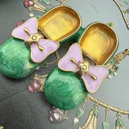 Brooches European And American Enamel Glaze Chinese Vintage Retro Fashion Atmosphere Simple Fresh Bow Small Shoe Brooch