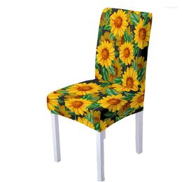 Chair Covers Sunflower Pattern Case Flower Print Spandex Fabric Washable Slipcover For Dining Room Kitchen Decor