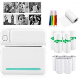 Mini Pocket Printer With 10Rolls Thermal Papers Wireless BT Paper Po Label Image Study Note