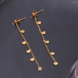 Dangle Earrings Cute Stainless Steel For Woman Gold Silvery Small Hearts Long Thin Tassel Chain Drop Earring Female Fashion Jewellery