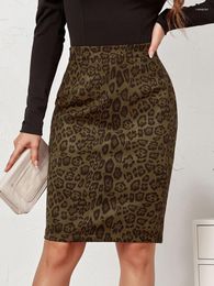 Skirts Elegant Green Leopard Print Fitness Middle For Women Autumn Winter Slim Faux Suede Dress Ladies High-Waist Clothes 2023