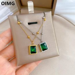 Pendant Necklaces OIMG 316L Stainless Steel Gold Plated Temperament Charm Green Stone Necklace For Women Girl Party Jewelry Not Fade