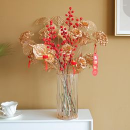 Decorative Flowers Artificial Gold Eucalyptus Home Decoration Flower Christmas Simulation Plant Ginkgo Leaf Money Lucky Fruit