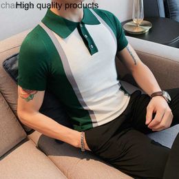 2023 Summer Short Sleeve Ice Silk Men POLO Shirt Business Fashion Turn Down Collar Slim Fit Casual Knitted Tee Homme S-4XL HKD230825