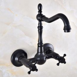 Kitchen Faucets Black Oil Rubbed Bronze Wall Mounted Bathroom Sink Faucet Swivel Spout Mixer Tap Dual Cross Handles Anf855