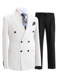 Men's Suits Blazers 2 Pieces Gentleman Double Breasted Lapel Blazer Men Suit with Pants Formal White Beige Jacket For Wedding Groom Set 230824