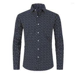 Men's Casual Shirts Men Long Sleeve Regular Fit Printed Hawaiian Floral Luxury For Man Turn Down Black Print Tops