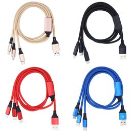 1.2m 3 in 1 Nylon Braided USB Fast Charging Cables Multi Port Micro Type C Mobile Phone Charge Cord Wire