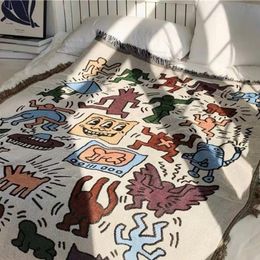 Decken Messy Graffiti Outdoor-Decke Sofabezüge Camping Quasten Teppichdekoration zu Hause Staubschutz Picknick-Überwurfdecken tragbar 230824