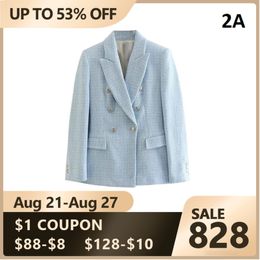Women's Wool Blends 2ABA Autumn Coat Ladies Suit Jacket Self-cultivating Women Fashion Texture Double-breasted Tweed Lapel Pocket Casual Jacket 230824