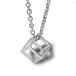 Pendant Necklaces Hollow Cube Necklace For Men Women Stainless Steel Silver Color Geometric Square Charm Jewelry Accessories