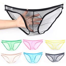 Underpants Men Breathable Briefs Transparent Mesh Underwear Low Rise Thong T-back G-string See Through Solid Colour Lingerie Fashion