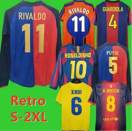 97 98-12 13 RIVALDO Retro Mens Soccer Jerseys 100th XAVI PUYOL A. INIESTA RONALDINHO SUAREZ IBRAHIMOUIC A. INIESTA PIQUE HENRY Football Shirt 9995456