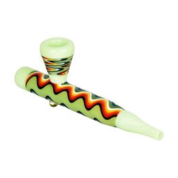 Latest Colourful Wig Wag Long Style Pyrex Thick Glass Pipes Handmade Portable Philtre Dry Herb Tobacco Spoon Bowl Smoking Bong Holder Handpipes Hand Tube DHL