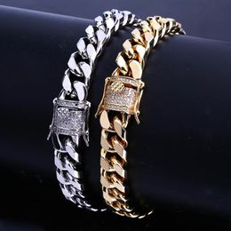 10MM Miami Cuban Link Chain Bracelets For Mens Bling Iced Out Heavy Thick Gold Silver Rapper Bangle Hip Hop Jewellery Gift299Q