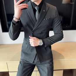Men's Suits Stripes (suit Waistcoat And Trousers) Three Pieces Of Handsome Business Fashion Suit Groom's Dress British Optio