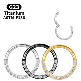 Piercing Industrial Titanium Clicker G23 Septum Zircon Gold Nose Ring Brosket labret Tragusörhängen Kroppsmycken Charmig 16G