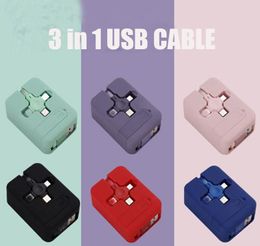 3 in 1 Charging Cable Phone Holder 1m 3FT USB C Type-C Micro USB Three in One charger Cable Roll Tape Measure Compatible Date Line for iPhone 15 14 13 12 11 Pro max Plus