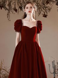 Ethnic Clothing Elegant Burgundy Long A-Line Prom Dresses Women Luxury Formal Party Backless Velour Toast Gowns Vestidos