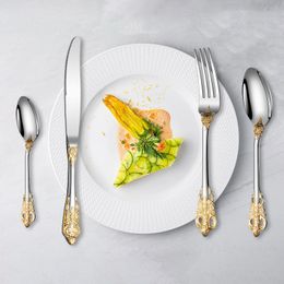 5pcs 304 stainless steel tableware knife fork spoon Gold Palace European style Hotel Western Food Steak Knife