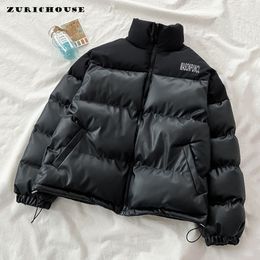 Women s Jackets ZURICHOUSE Black PU Leather Parka Warm Thick Winter Coat Fashion Loose Wild Casual Faux Puffer Jacket 230826