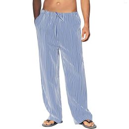 Men's Pants Striped Wide Leg Trousers Casual Loose Breathable Waist Cotton And Linen Exercise Outdoor Beachwear 2023