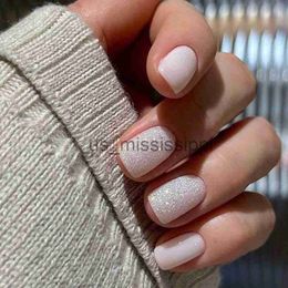 False Nails 24pc Glitter False Nails Short Square Head Fake Nails Press on Nail Tips for Girls Full Cover Glitter Simple Acrylic Nails Patch x0826