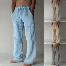 Men's Pants Casual Daily Loose Cotton Linen Solid Colour With Drawstring Waist Outdoor House