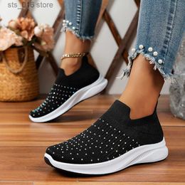 Dress Shoes Rimocy Shiny Crystal Platform Sneakers Women Breathable Mesh Flat Heel Sports Shoes Woman Slip-On Non-Slip Casual Shoes Ladies T230826