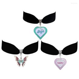Choker Elegant Heart Butterfly Pendant Necklace Vintage Velvets Jewellery HXBA