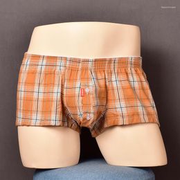 Underpants SEOBEAN Men's Cotton Plaid Arlo Pants Low Rise Woven Elastic U Convex Single Layer Breathable Loose Home Panties