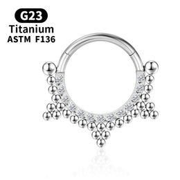 Septum Piercing Clicker Nose Ring Zircon Cartilage Spiral G23 Titanium Earrings Labret Tragus Piercing Gold Helix