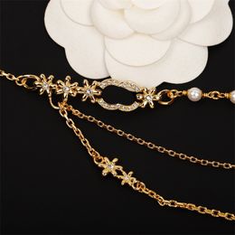 Women Vintage Belt Waist Chain Classic Diamonds Luxury Brand Pearl Necklace Waistband Pearl Letter Gold Pearl Flower Waist Chain Belt