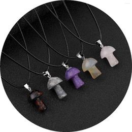 Pendant Necklaces Men Mushroom Necklace 45cm Black Cord Women Natural Quartz Crystal Rock Charm Healing Chakra Stone Jewellery