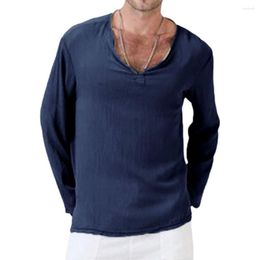 Men's T Shirts Men T-shirt Solid Colour V Neck Summer Long Sleeve All Match Pullover For Dating