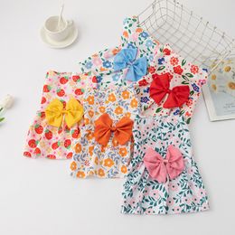 Dog Dresses Floral Puppy Skirt Pet Princess Bowknot Dress Cute Doggie Summer Outfits Pets Clothes for Small Dogs Poodle Female Cat 5 Colour Wholesale