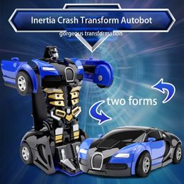 Diecast Model car One Click Automatic Collision Deformation Robot Boy Gift Dual Form Toy Car Father Son Interactive Model Car 230825