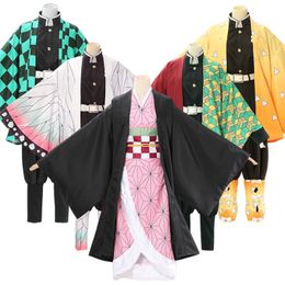 코스프레 키즈 악마 슬레이어 코스프레 네즈 코 아가마 Zenitsu Kochou Shinobu Cosplay 의상 Kimono Suit Kimetsu No Yaiba Halloween Clothing 230825