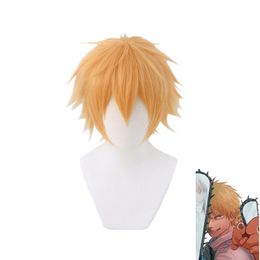 Cosplay Wigs Chainsaw Man Denji Wig Cosplay Costume Golden Short Heat Resistant Synthetic Hair Halloween 230826
