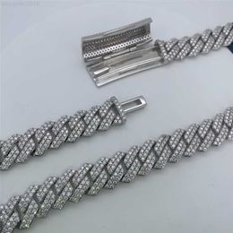 925 Silver Two Rows Moissanite Diamond Cuban Bracelet Hip Hop Jewelry 15mm Vvs Necklace Link Chain