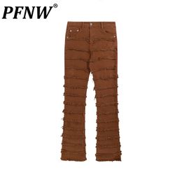 Men's Jeans PFNW Spring Autumn Men's Slim Comfortable Casual Jeans High Street Loose Raw Edge Spliced Chic Denim Trousers 12A7790 230825