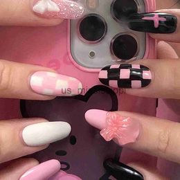 False Nails 24Pcs False Nails With Design Fake Nails Press On Nails French Tips Artifical Nails Reusable Nail Tips With 24Pcs Glue Sticker x0826