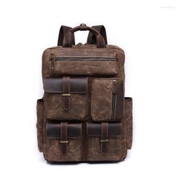 School Bags Vintage Men's Backpacks Canvas Leather Laptop Backpack Male College High Quality Waterproof Big Travel Rucksack