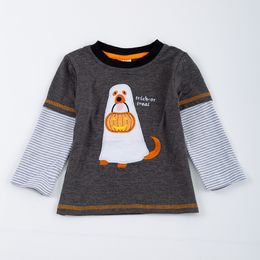 Hoodies Sweatshirts Girlymax Halloween Fall Dinosaur Pumpkin Stripe Boys Long Sleeves Top Boutique Cotton T shirts Kids Clothing 230825