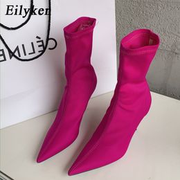 Boots Eilyken Spring Autumn Stretch Fabric Women Ankle Sexy Pointed Toe High Heels Fashion Female Socks Pumps Shoes 230826